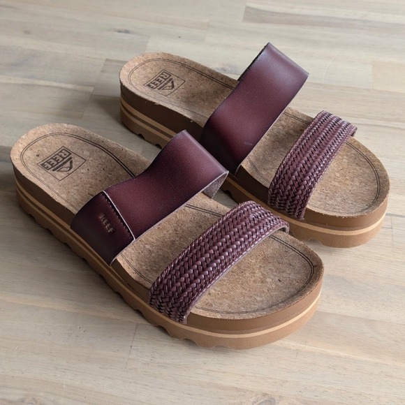 Reef Shoes - REEF Cushion Vista Hi Mahogany Brown Braided Platform Slide Sandals Size 8